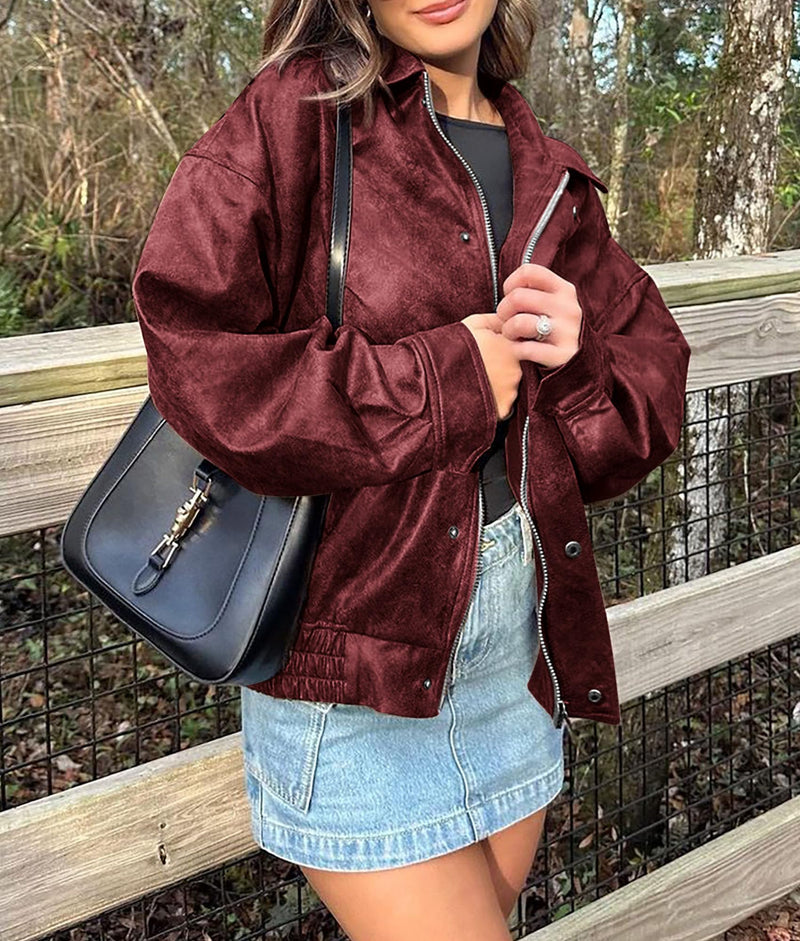 PRETTYGARDEN Women's Faux Leather Motorcycle Jacket Trendy Fall Spring Clothes Oversized Zip Up Winter Coat Outerwear PRETTYGARDEN