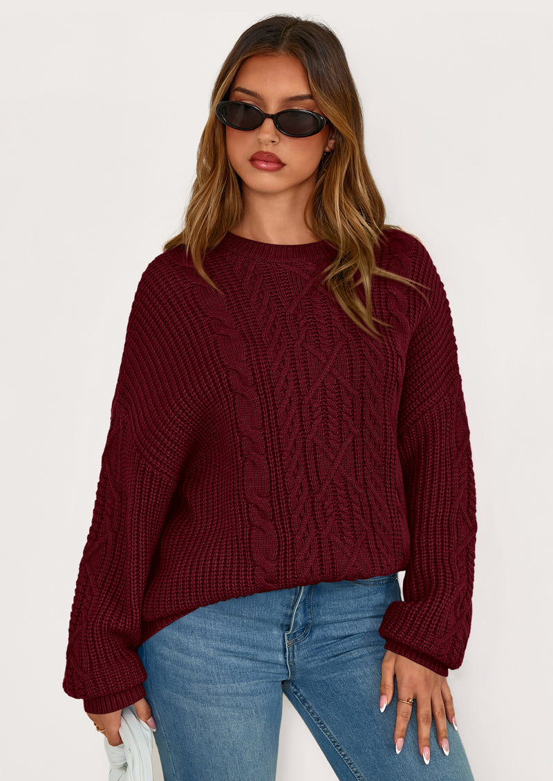 PRETTYGARDEN Women's Oversized Fall Sweaters Casual Long Sleeve Crewneck Chunky Cable Knit Pullover Tops Winter Clothes
