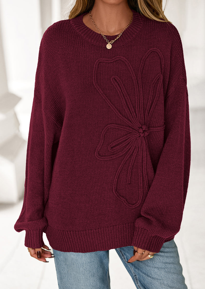 PRETTYGARDEN Womens Sweaters Fall Fashion Long Sleeve Crewneck Floral Knit Pullover Sweater Tops Winter Clothes