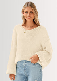 PRETTYGARDEN Women's Fall Oversized Sweaters Long Sleeve V Neck Dressy Casual Chunky Knit Loose Pullover Tops Winter Clothing