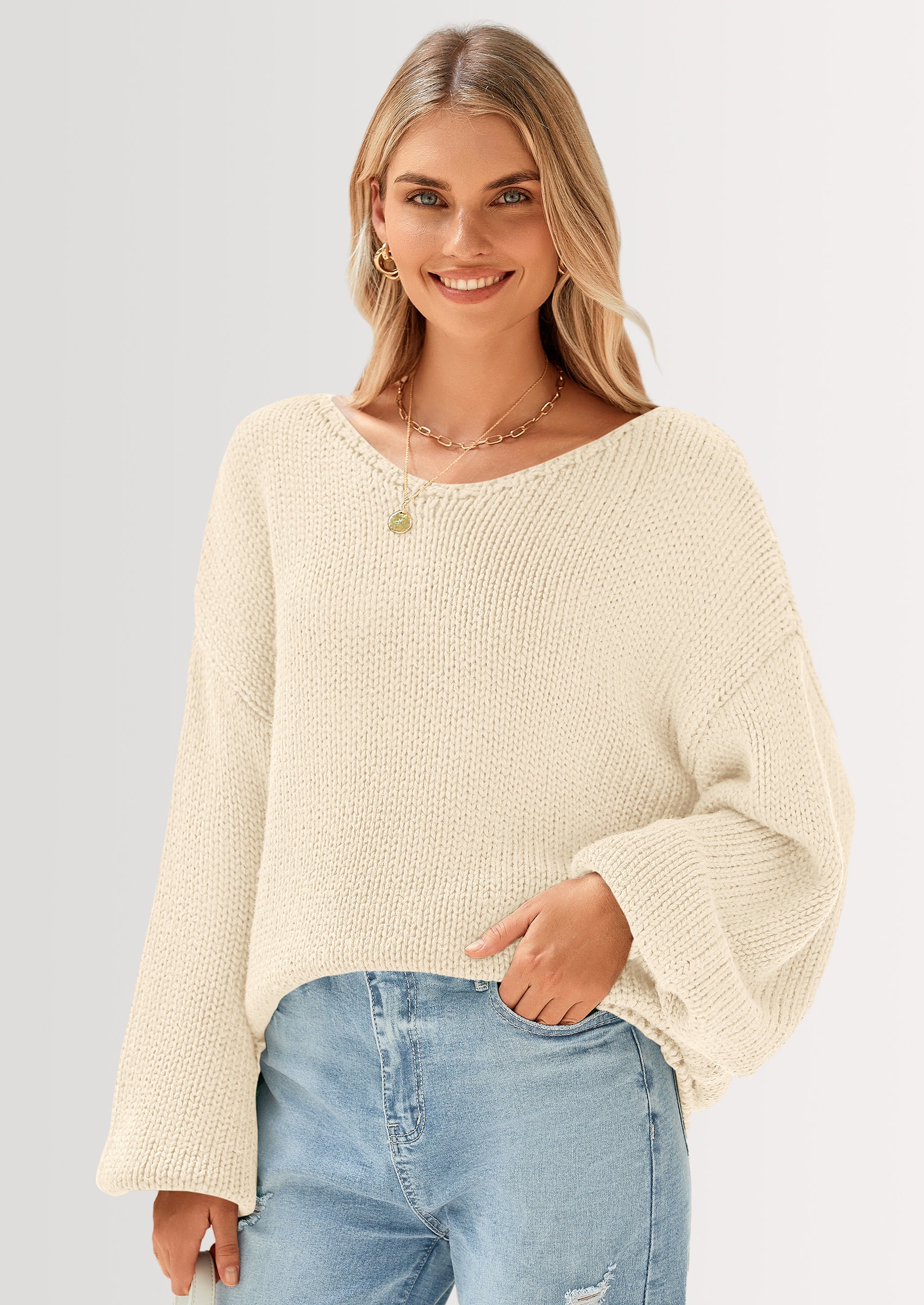 PRETTYGARDEN Women's Fall Oversized Sweaters Long Sleeve V Neck Dressy Casual Chunky Knit Loose Pullover Tops Winter Clothing