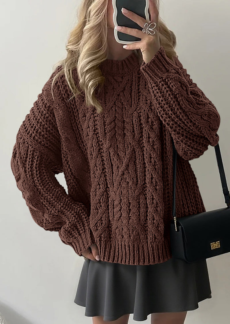 PRETTYGARDEN Women's Oversized Fall Sweaters Casual Long Sleeve Crewneck Chunky Cable Knit Pullover Tops Winter Clothes