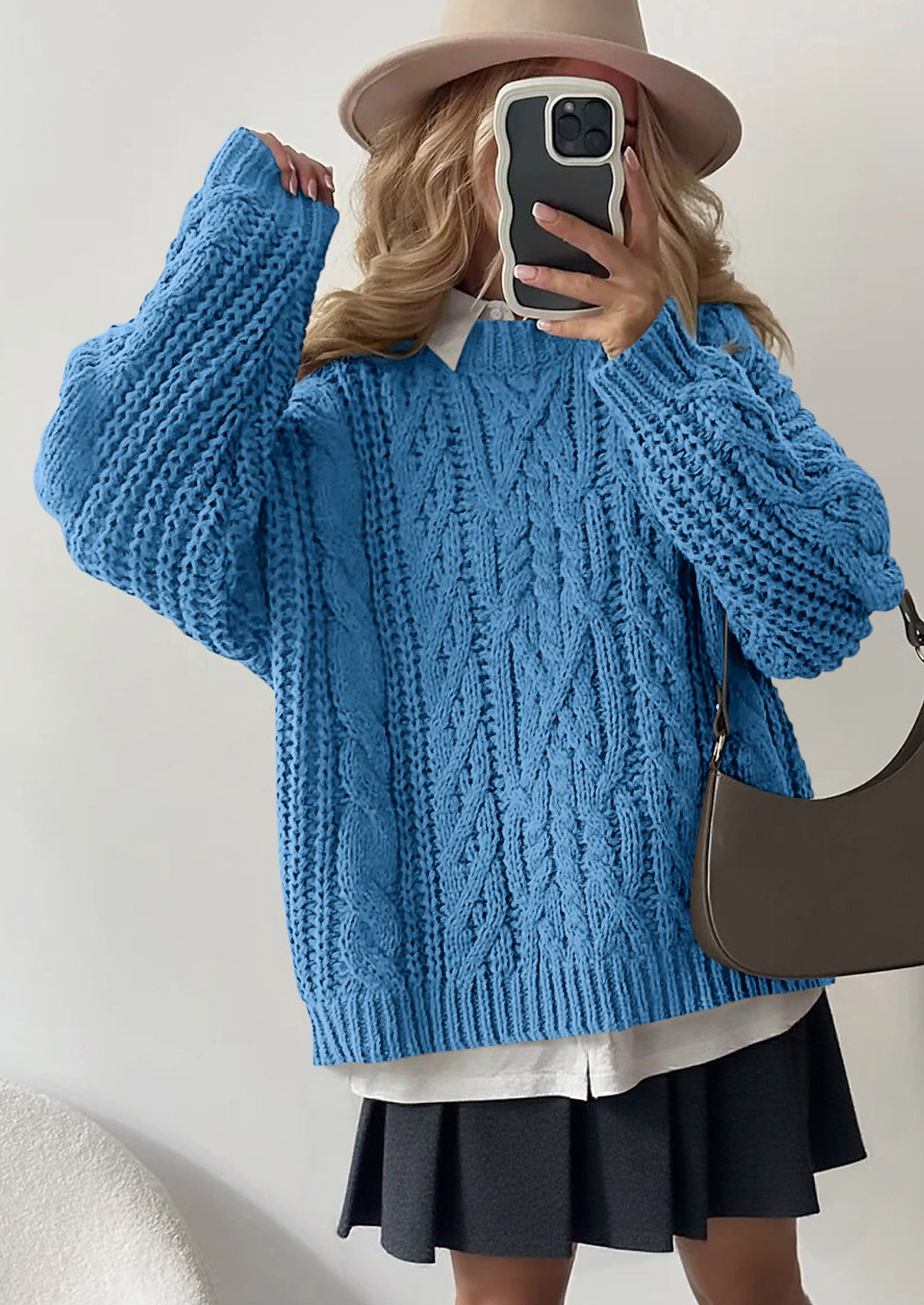 PRETTYGARDEN Women's Oversized Fall Sweaters Casual Long Sleeve Crewneck Chunky Cable Knit Pullover Tops Winter Clothes