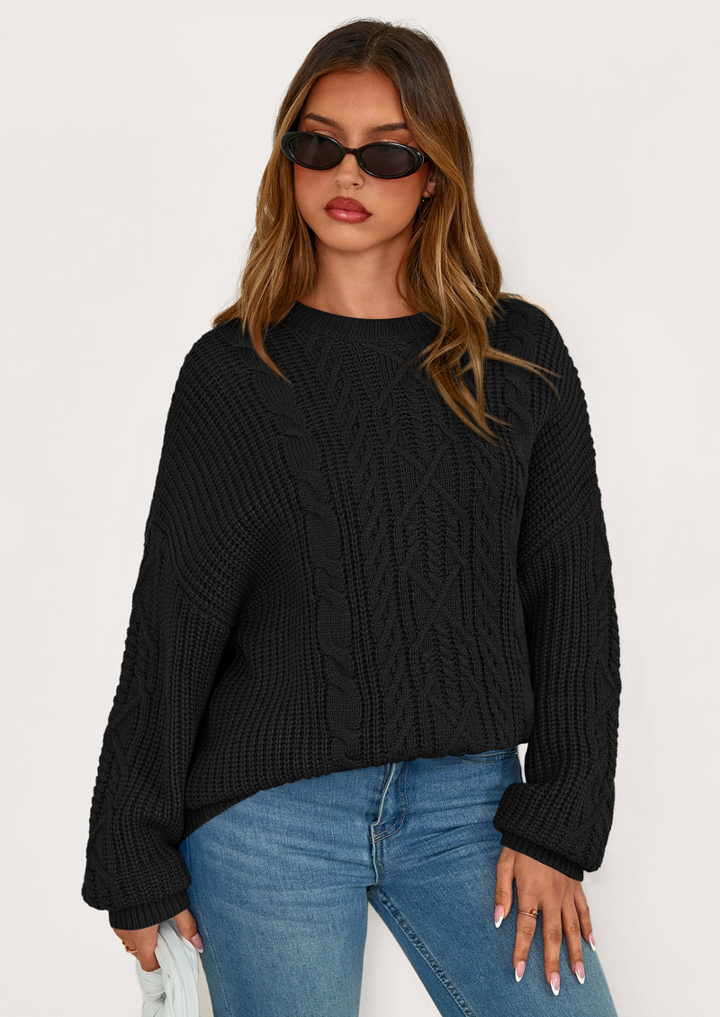 PRETTYGARDEN Women's Oversized Fall Sweaters Casual Long Sleeve Crewneck Chunky Cable Knit Pullover Tops Winter Clothes
