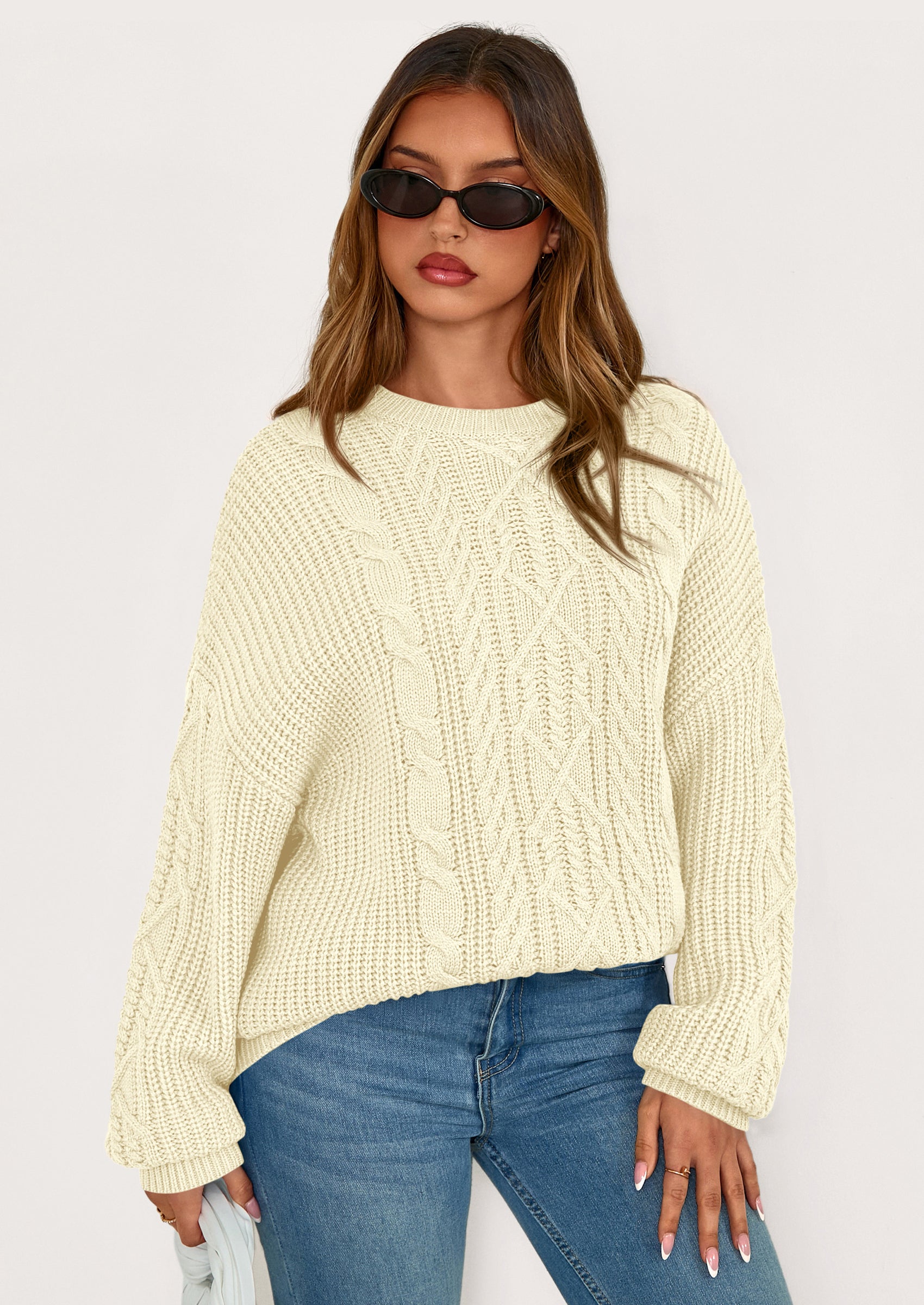 PRETTYGARDEN Women's Oversized Fall Sweaters Casual Long Sleeve Crewneck Chunky Cable Knit Pullover Tops Winter Clothes