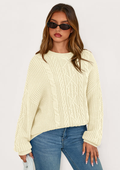 PRETTYGARDEN Women's Oversized Fall Sweaters Casual Long Sleeve Crewneck Chunky Cable Knit Pullover Tops Winter Clothes