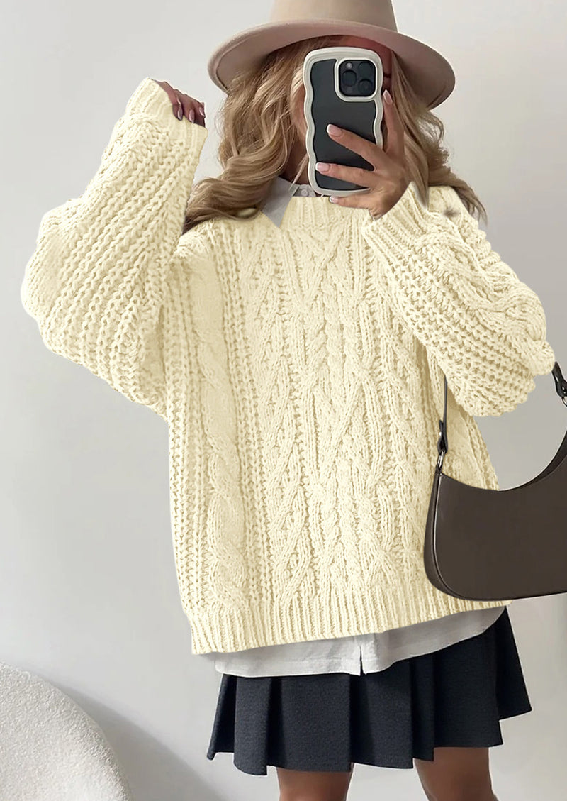 PRETTYGARDEN Women's Oversized Fall Sweaters Casual Long Sleeve Crewneck Chunky Cable Knit Pullover Tops Winter Clothes