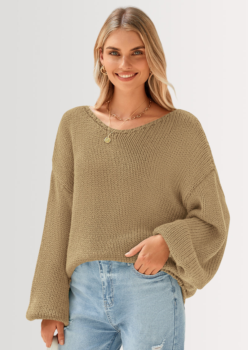 PRETTYGARDEN Women's Fall Oversized Sweaters Long Sleeve V Neck Dressy Casual Chunky Knit Loose Pullover Tops Winter Clothing