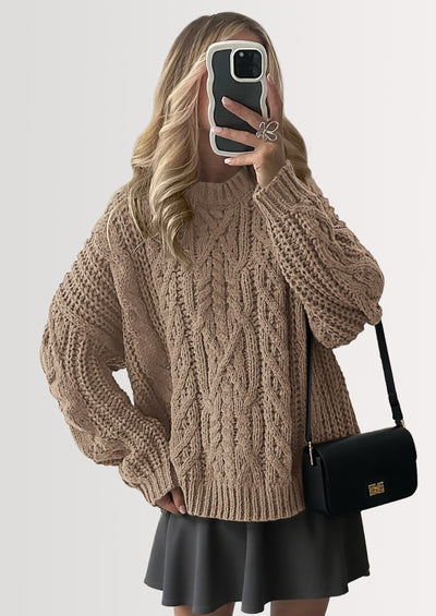 PRETTYGARDEN Women's Oversized Fall Sweaters Casual Long Sleeve Crewneck Chunky Cable Knit Pullover Tops Winter Clothes