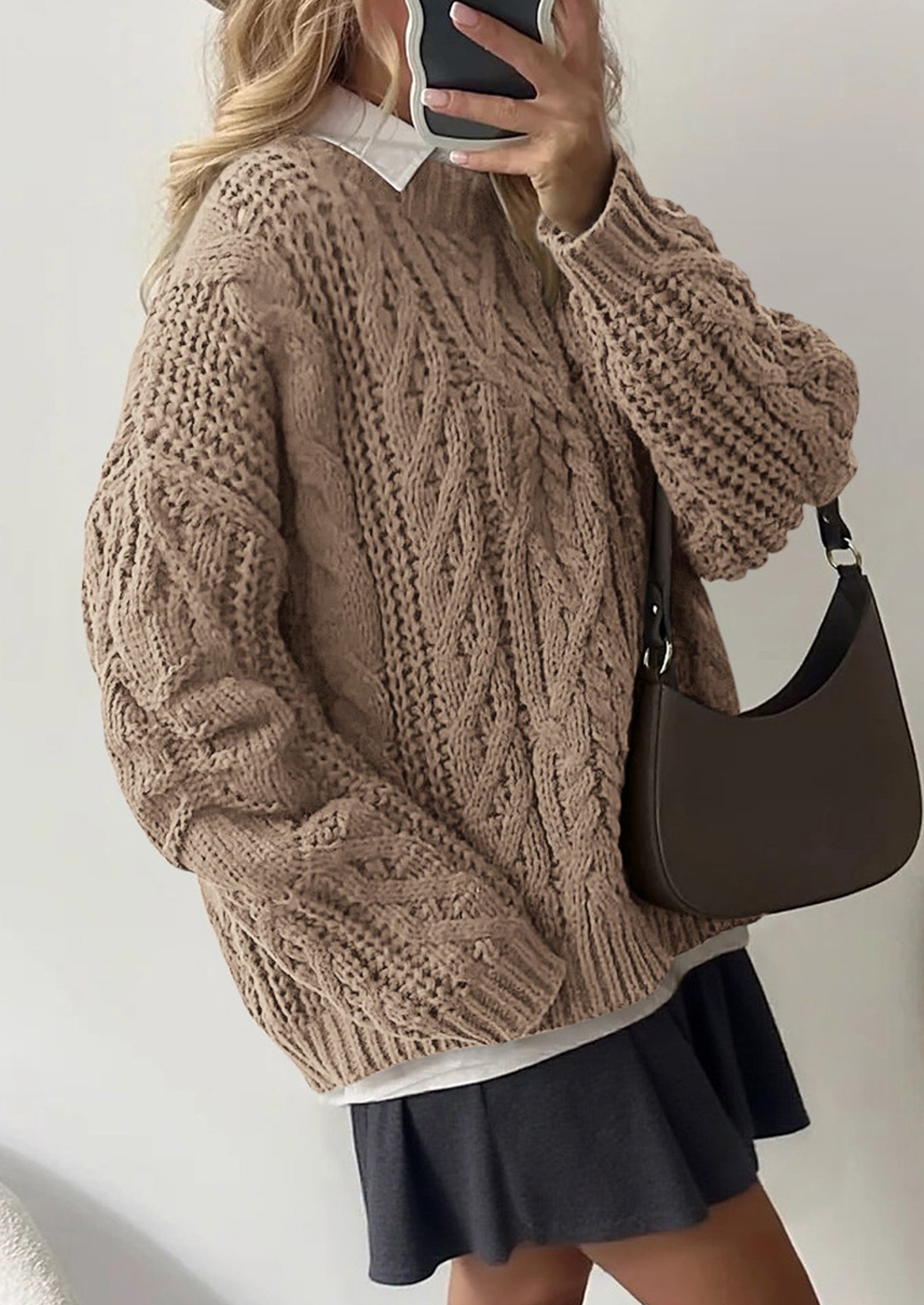 PRETTYGARDEN Women's Oversized Fall Sweaters Casual Long Sleeve Crewneck Chunky Cable Knit Pullover Tops Winter Clothes