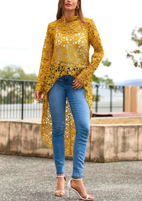 Long Sleeve Round Neck High Low Asymmetrical Irregular Hem Casual Blouse