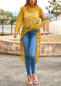 Long Sleeve Round Neck High Low Asymmetrical Irregular Hem Casual Blouse