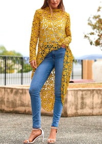 Long Sleeve Round Neck High Low Asymmetrical Irregular Hem Casual Blouse
