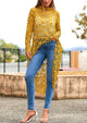 Long Sleeve Round Neck High Low Asymmetrical Irregular Hem Casual Blouse