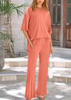 PRETTYGARDEN Women's 2 Piece Outfits Casual Short Sleeve Pullover Tops and Wide Leg Pants Lounge Sets Tracksuits