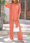 PRETTYGARDEN Women's 2 Piece Outfits Casual Short Sleeve Pullover Tops and Wide Leg Pants Lounge Sets Tracksuits