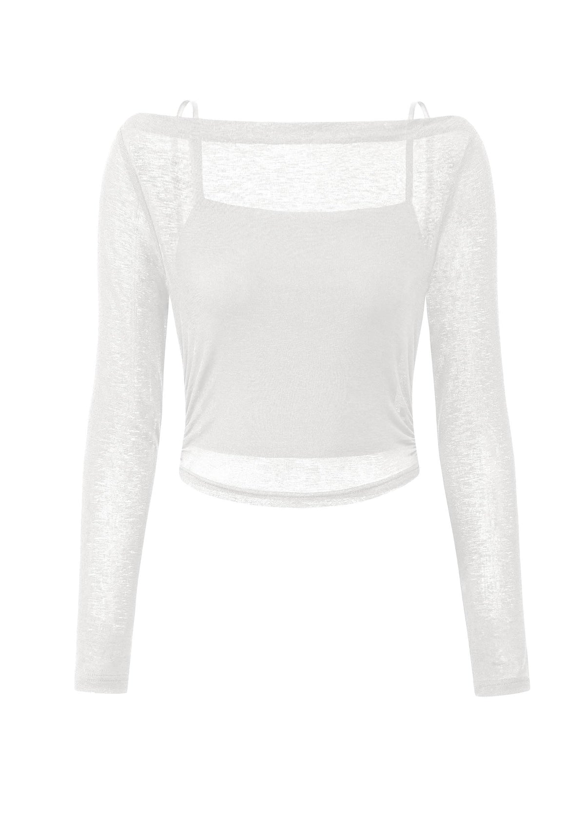 Boat Neck Long Sleeve Sheer Crop Cover Up with Spaghetti Strap Camisole 2 Piece Blouses