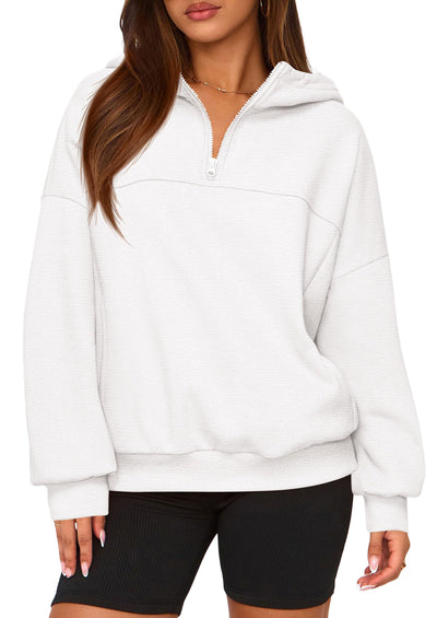 PRETTYGARDEN Womens Hoodies Cropped Fleece Sweatshirts Fall Fashion Quarter Zip Pullover Long Sleeve Tops Winter Clothes