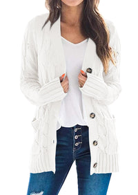 PRETTYGARDEN Women's Open Front Cardigan Sweaters Fall Fashion Button Down Cable Knit Chunky Winter Outerwear Coats