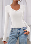 PRETTYGARDEN Womens Long Sleeve T Shirts Fall Trendy Deep V Neck Slim Fit Basic Crop Tops Casual Going Out Top