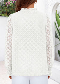 Eyelet Long Sleeve Casual Hollow Out Button Up Lace Blouse