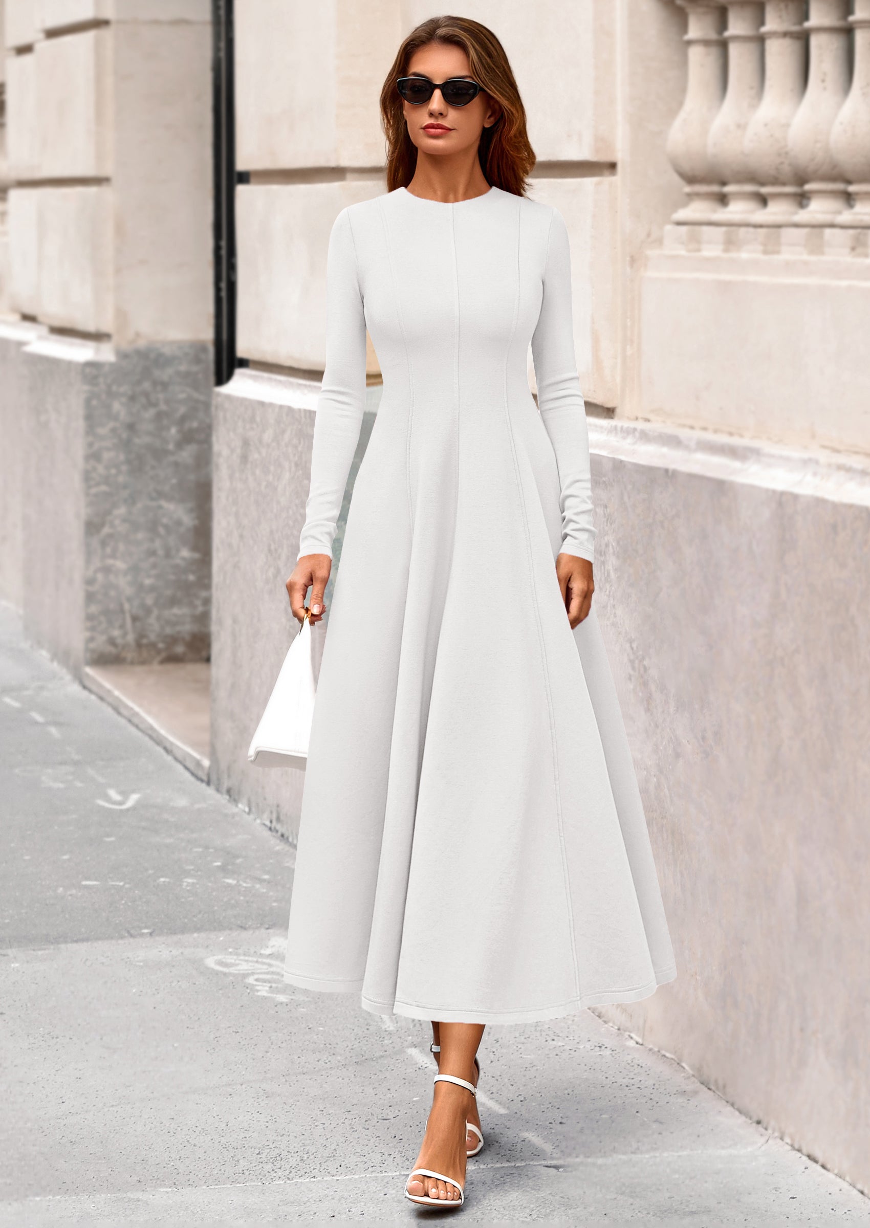 PRETTYGARDEN Women's Fall Long Sleeve Midi Dress Casual Elegant Ruffle Flowy A Line Swing Cocktail Party Dresses