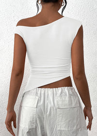 Off The Shoulder Sleeveless One Shoulder Ruched Asymmetrical Y2K Tank Top
