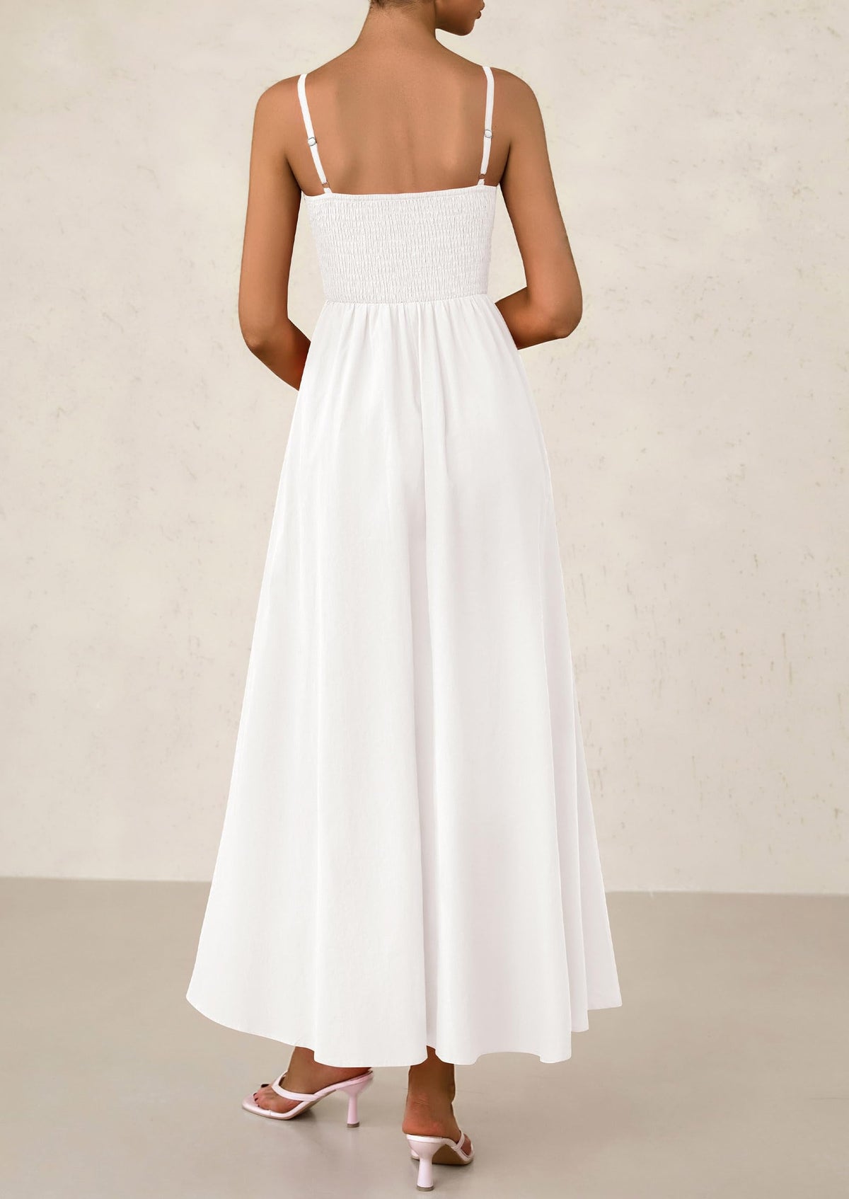 Smocked Beach Casual Spaghetti Strap Swing A Line Flowy Maxi Dresses