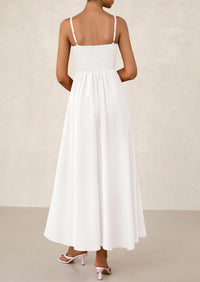 Smocked Beach Casual Spaghetti Strap Swing A Line Flowy Maxi Dresses