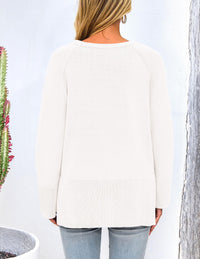 PRETTYGARDEN Women's Knit Fall Sweaters Long Sleeve Pullover Crewneck Split Hem Oversized Tunic Sweater Tops Winter Clothing