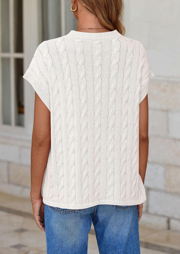 Casual Short Sleeve Crew Neck Knit Pullover Trendy Spring Outfits Sweater Vest