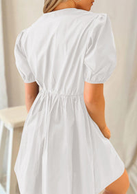 Casual Short Sleeve A Line Bow Tie Front Babydoll Loose Mini Dresses with Pockets