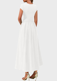 Casual Cap Sleeve Patchwork A Line Flowy Elegant Homecoming Maxi Dress