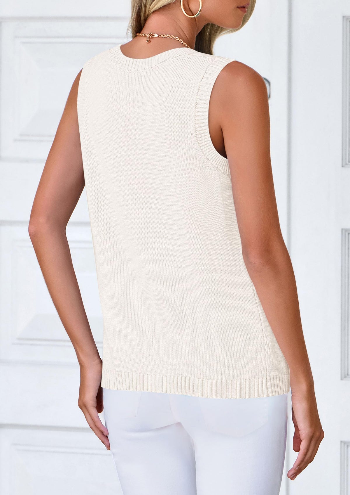 Sleeveless Button Down Business Casual Knit Tank Tops