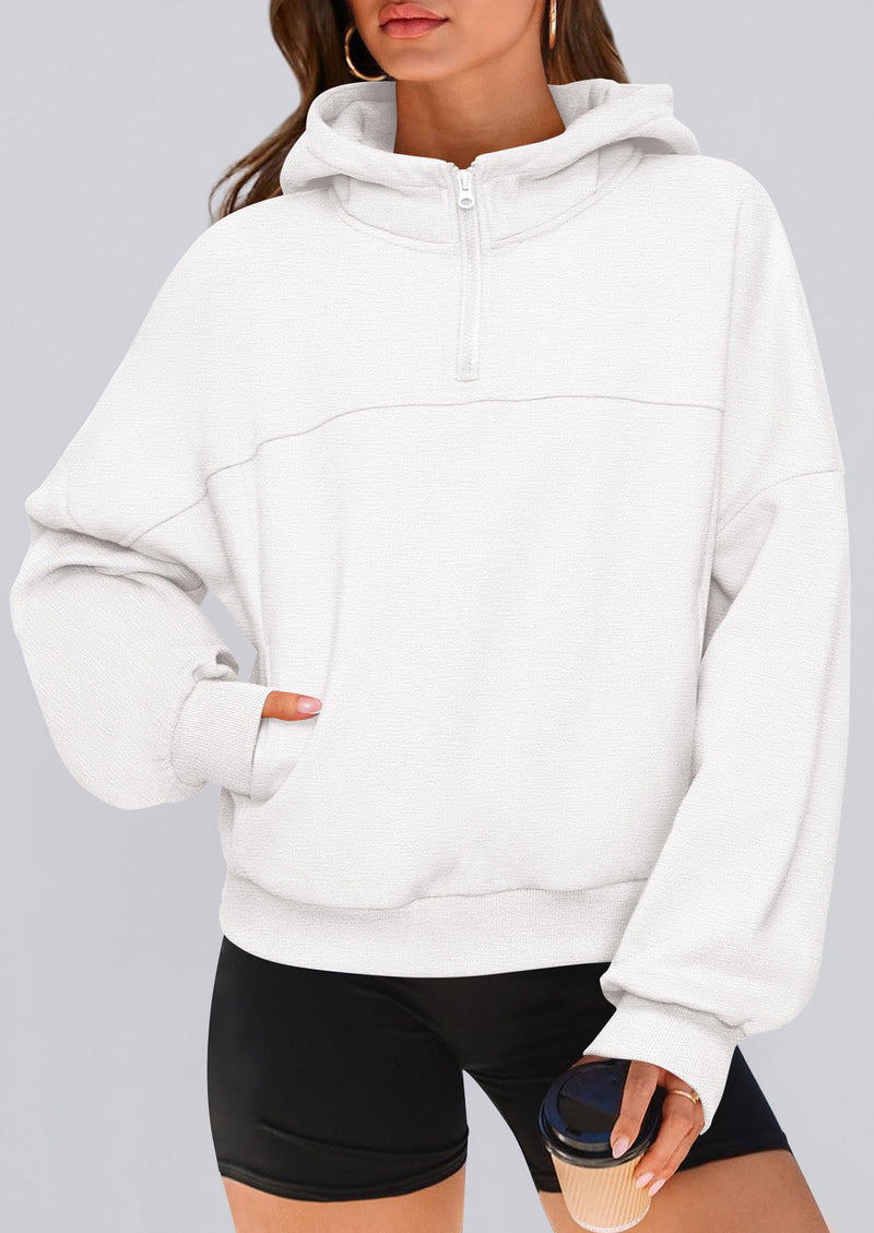 PRETTYGARDEN Womens Hoodies Cropped Fleece Sweatshirts Fall Fashion Quarter Zip Pullover Long Sleeve Tops Winter Clothes