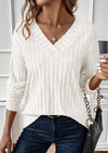 PRETTYGARDEN Fall Fashion Long Sleeve Shirts for Women Ribbed Knit V Neck Dressy Casual Lightweight Sweaters Tunic Tops