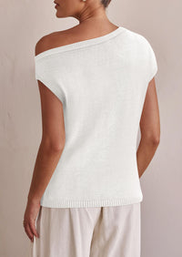 Off The Shoulder Casual Short Sleeve Tunic Lightweight Knit Sweaters