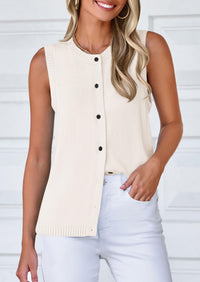 Sleeveless Button Down Business Casual Knit Tank Tops