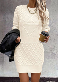 Long Sleeve Chunky Ribbed Knit Mini Sweater Dresses
