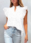 PRETTYGARDEN Womens Summer Tops 2025 Dressy Casual Ruffle Cap Sleeve Button V Neck Embroidered Eyelet Blouses Shirts