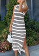 Knit Side Slit Striped Long Tank Dress