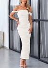 PRETTYGARDEN Womens Off The Shoulder Dress Ruched Bodycon Sleeveless Split Cocktail Party Maxi Dresses