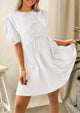 Casual Short Sleeve A Line Bow Tie Front Babydoll Loose Mini Dresses with Pockets