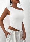 PRETTYGARDEN Womens Off The Shoulder Tops Summer Sleeveless One Shoulder Ruched Asymmetrical Y2K Going Out Crop Tank Top