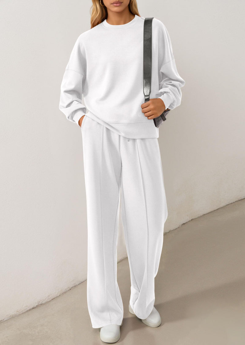 PRETTYGARDEN 2 Piece Sets For Women Fall Trendy Long Sleeve Sweatshirt Wide Leg Pants Loungewear Set Matching Sweatsuit