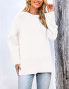 PRETTYGARDEN Women's Knit Fall Sweaters Long Sleeve Pullover Crewneck Split Hem Oversized Tunic Sweater Tops Winter Clothing