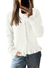 PRETTYGARDEN Womens Fall Button Down Cardigans Chunky Knit Ruffle Open Front Cropped Cardigan Sweaters Soft Long Sleeve Tops