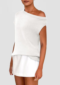 Off The Shoulder Casual Short Sleeve Tunic Lightweight Knit Sweaters