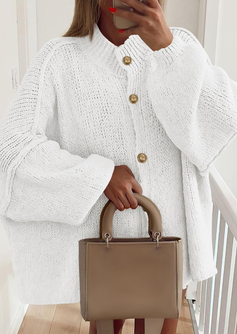 PRETTYGARDEN Women's Winter Button Down Cardigan Sweaters Mock Neck Lantern Long Sleeve Chunky Knit Jacket Trendy Outerwear