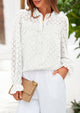 Eyelet Long Sleeve Casual Hollow Out Button Up Lace Blouse